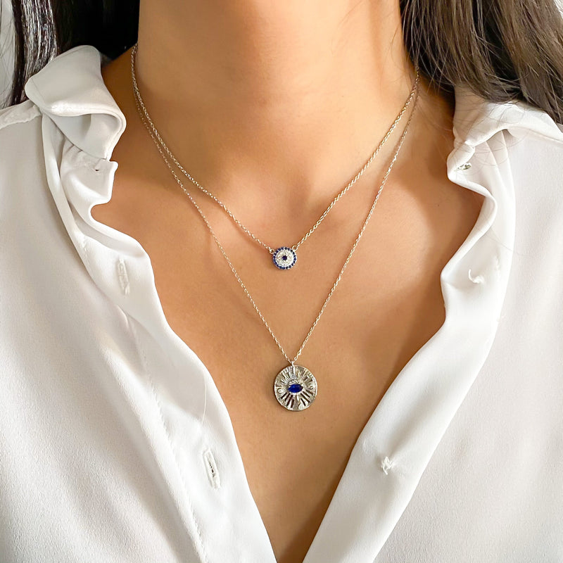 Small Sapphire Blue Evil Eye Necklace