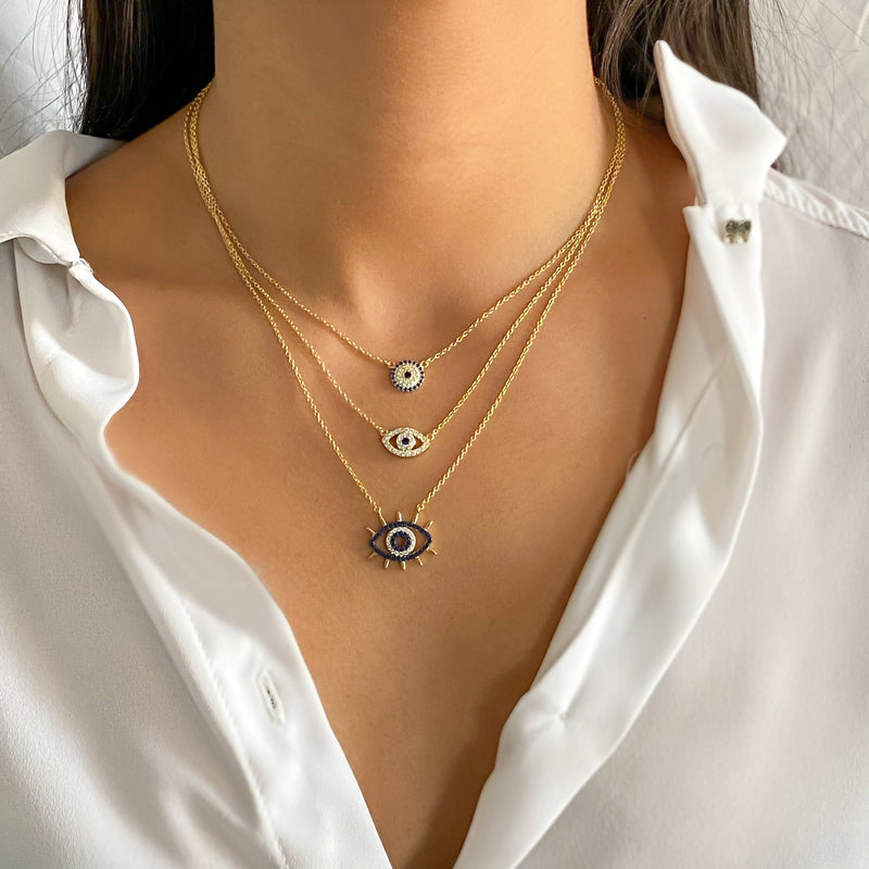 Small Sapphire Blue Evil Eye Necklace