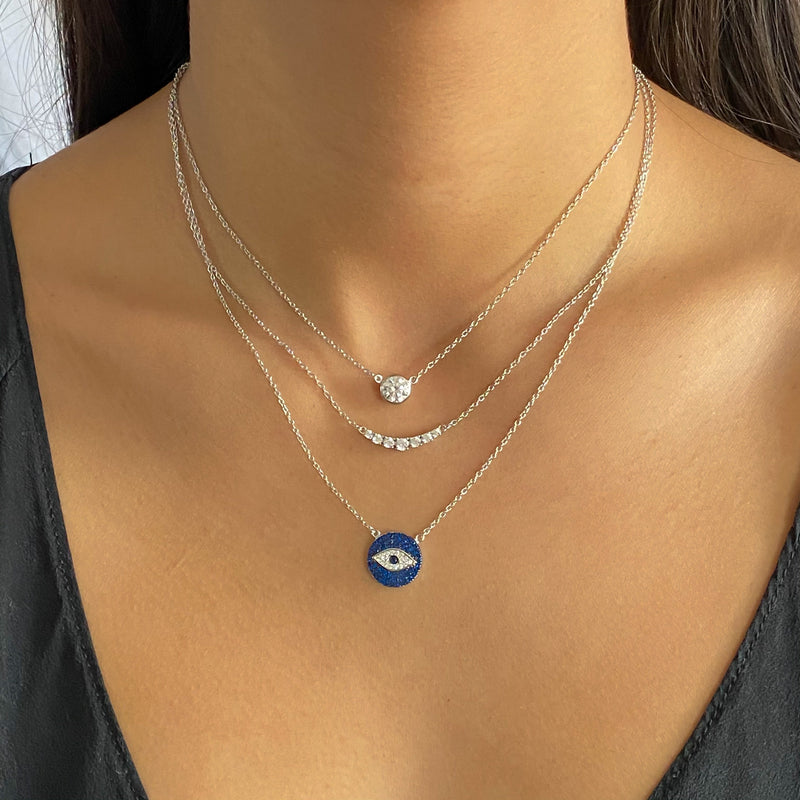 Sapphire Blue Evil Eye Disc Necklace