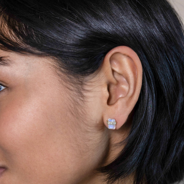 Moonstone & Diamond Stud Earrings