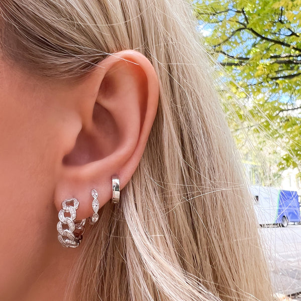 CZ Curb Chain Link Hoop Earrings